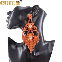 CUIER 14cm Large Drop Earrings For Women Statement Earrings Rhinestones Long Tassel Wedding Jewelry Party Gifts Bridal decorate