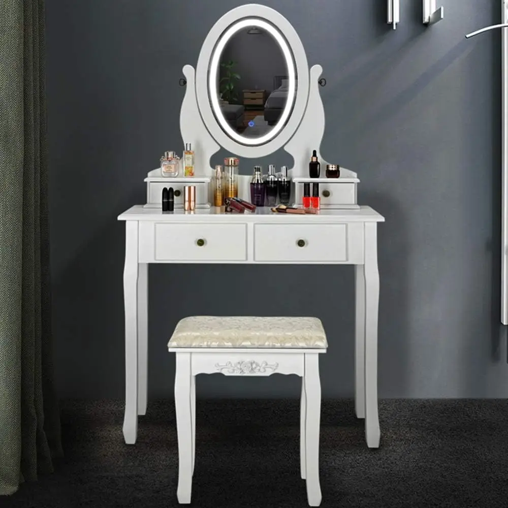 

Lighted Vanity Set Makeup Vanity Set for Teenager,White Vanity Desk with Lights,Drawers and Cushioned Stool