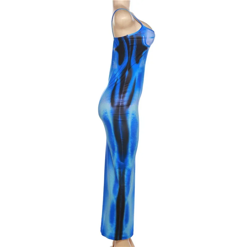 Letnia sukienka bez rękawów Y2K Print Beach Vacation Maxi Dress Outfits Bodycon Women Tie Dye Backless Long Dresses Vestido Streetwear New