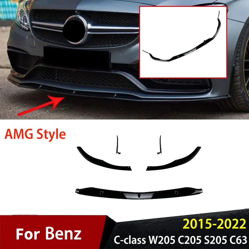 

For Mercedes Benz C Class W205 C205 S205 C63 AMG 2015-2022 Front Bumper Lip Diffuser Spoiler Car Accessories Body Kits Tuning