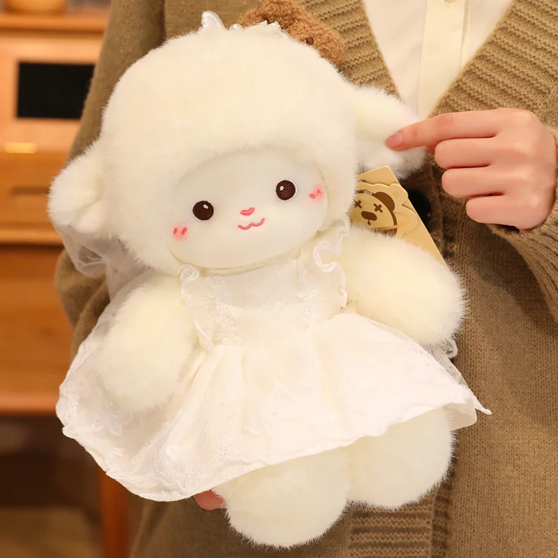 35-55 cm Bellissimo abito da sposa Pecora bianca Giocattoli di peluche Simpatico agnello Bambole di pezza Giocattoli morbidi di alta qualità per la decorazione della festa nuziale