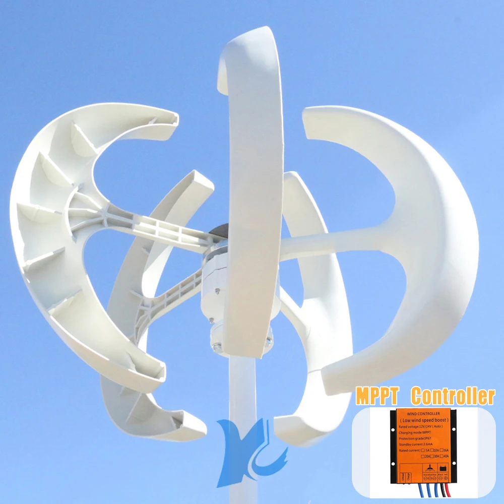 Home 10KW Vertical Wind Power Turbine 3KW 5KW 8KW 12V 24V 48V Lantern Shape Low Noise Roof Windmill With Hybrid MPPT Controller