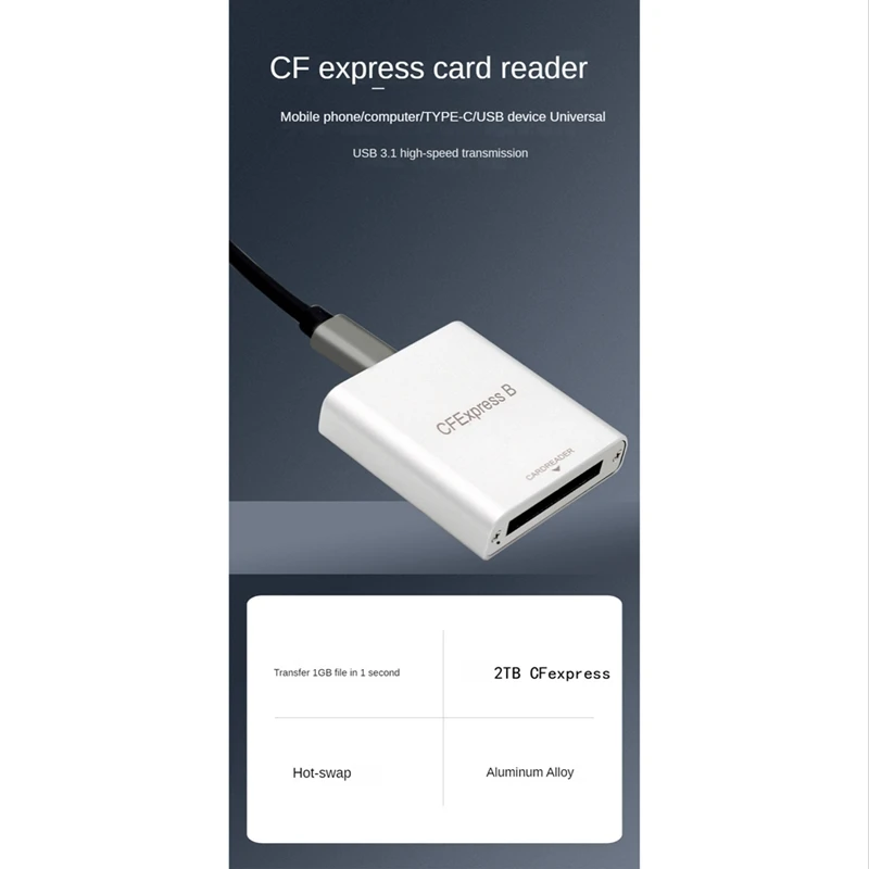 Leitor de cartão de alta velocidade do portátil do leitor de cartão de cfexpress cfe ph862 para o cartão das câmeras z6/z7 1dx3