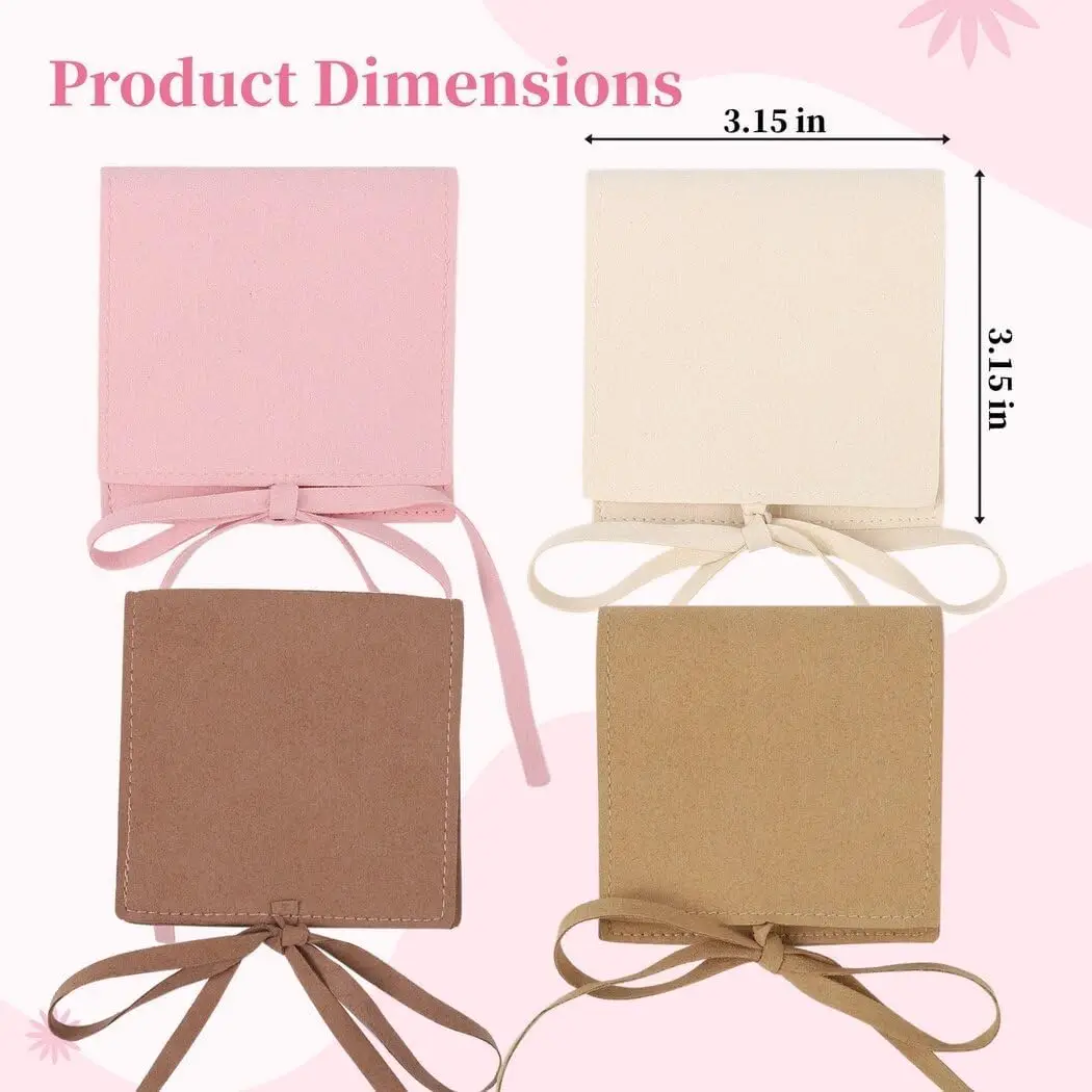 40 Pcs Microfiber Jewelry Pouches 8 x 8 cm, Luxury Small Jewelry Packaging Gift Bag Bow Tie Envelope String for Necklace