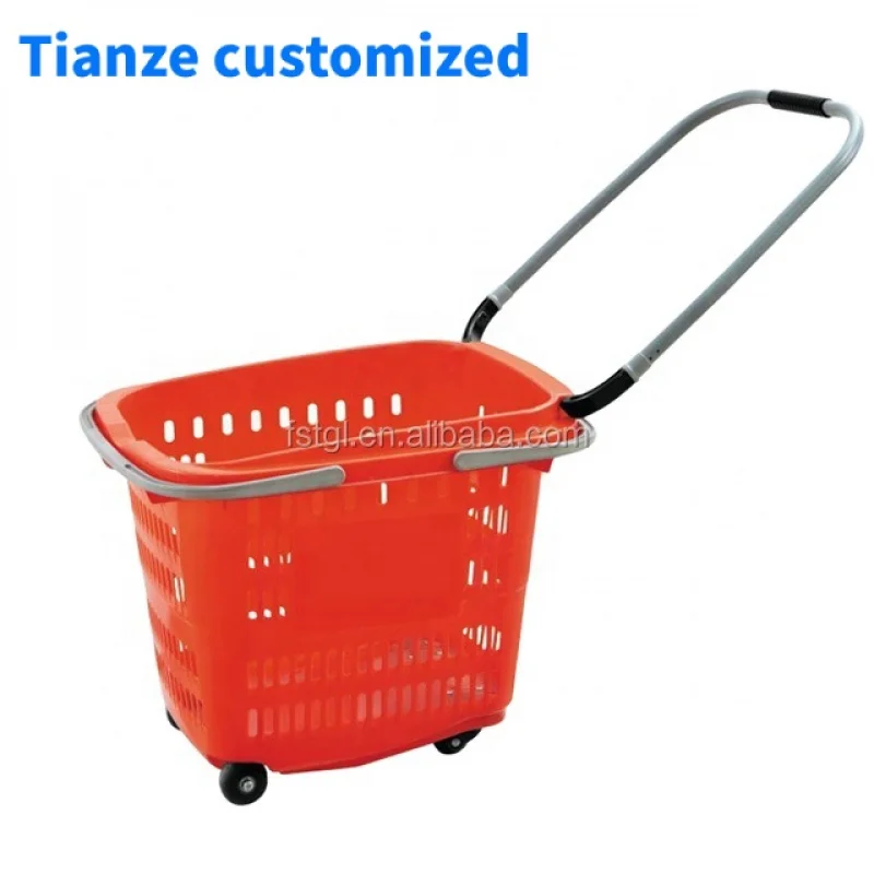 (customized)Customized color supermarket rolling shopping basket with handle