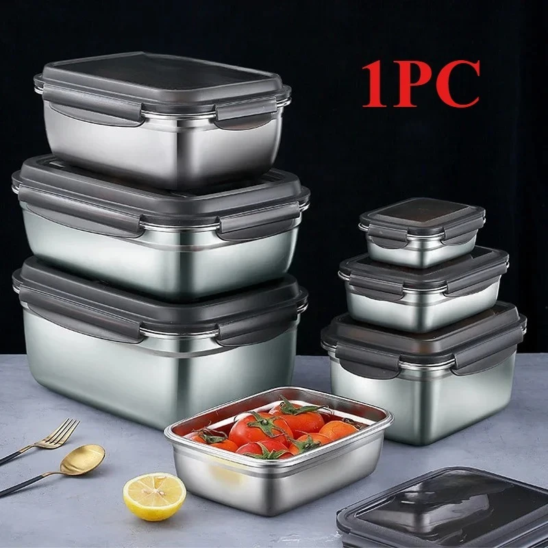 1 x 304 Edelstahl-Lunch-Bento-Box, Familien-Kühlschrank, Aufbewahrungsbehälter für Lebensmittel, tragbare Lunchboxen für den Außenbereich