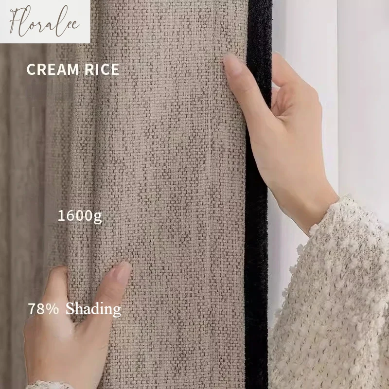 Black Blackout Curtains Imitation Cotton Linen Chenille Thickened Sound Insulation Curtains for Living Room Bedroom Custom