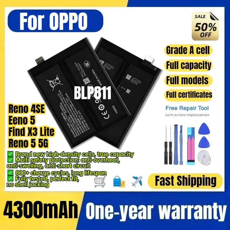 BLP811 for OPPO Reno 4SE/Eeno 5/Find X3 Lite/Reno 5 5G Phone Battery 0Cycle High Capacity Battery Replacement Bateria with Tools