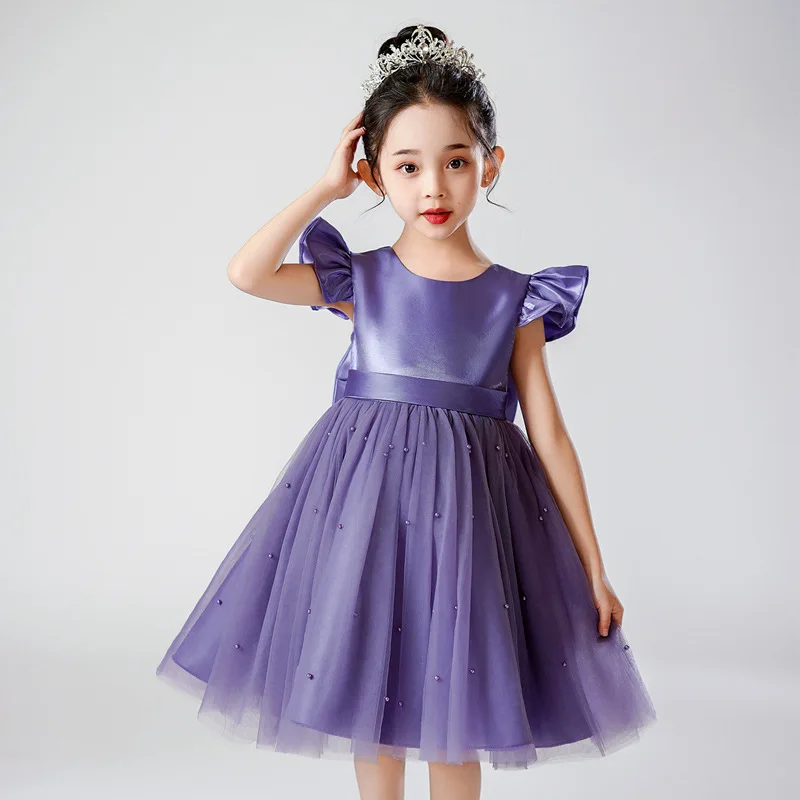 Baby Girl Elegant Princess Dresses Holiday First Communion 2 To 5 8 10 Year Old Little Kids Clothes Childhood Lilac Tulle Dress