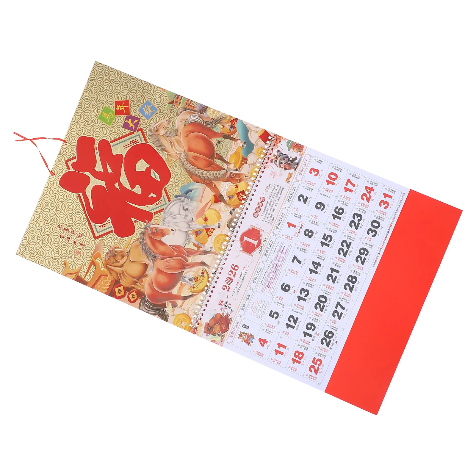 التقويم الجداري لسن الحصان الصيني 2026 ورقة شهرية المسيل للدموع مخطط التقليدية السنة القمرية الجديدة الجدار الشنق #1