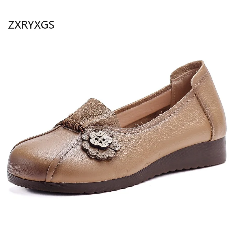 ZXRYXGS Promotion New Fashion Women Genuine Leather Shoes Flat Shoes 2026 Soft Cowhide Flowers Elegant Comfortable Trendy Flats