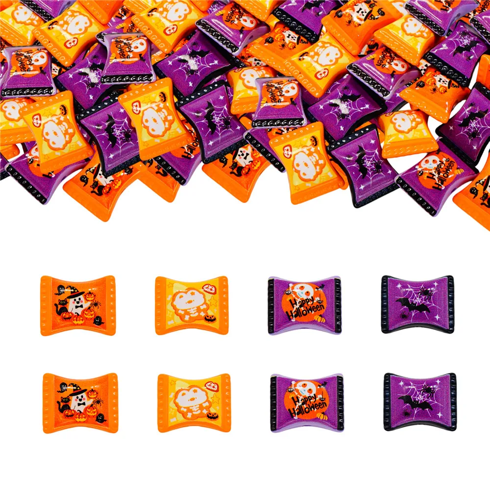10PCS Halloween Acrylic Candy Beads, Spooky Ghost Bat Pumpkin Charms for DIY Jewelry Making, Bracelets Necklaces Crafts Supplies