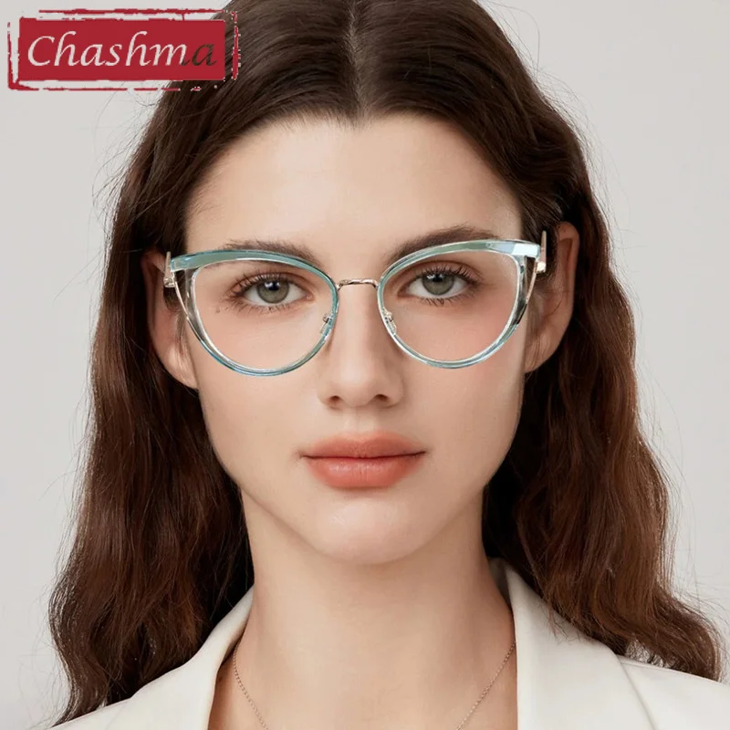 

Chashma Women Cat Eye Prescription Eyeglasses TR90 Retro Fashion Optical Glasses Frame Eyewear Stainless Steel Temple Spectacles