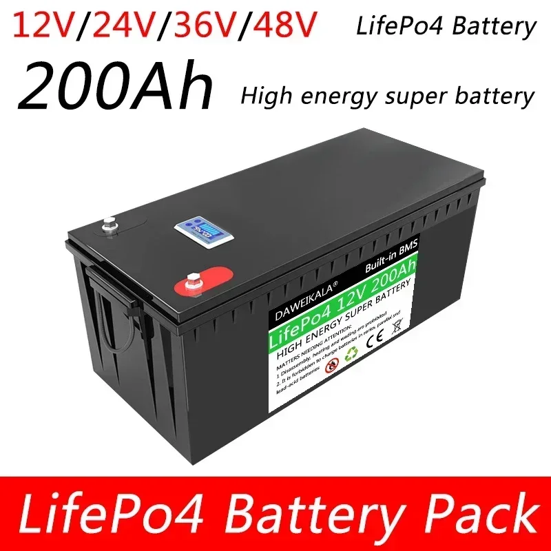 

12 В LiFePO4 200Ah LiFePO4 аккумулятор Встроенный BMS для солнечной энергетической системы RV Campers Golf Cart внедорожный Солнечный глубокий цикл