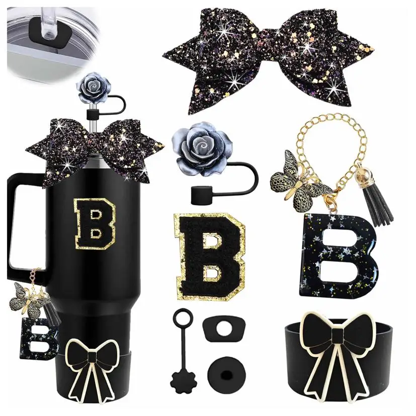 30oz 40oz Tumbler Bow Accessory Set with Handle - Silicone Straw Topper Cover Cap And Boot Spill-Proof Stop for Cup