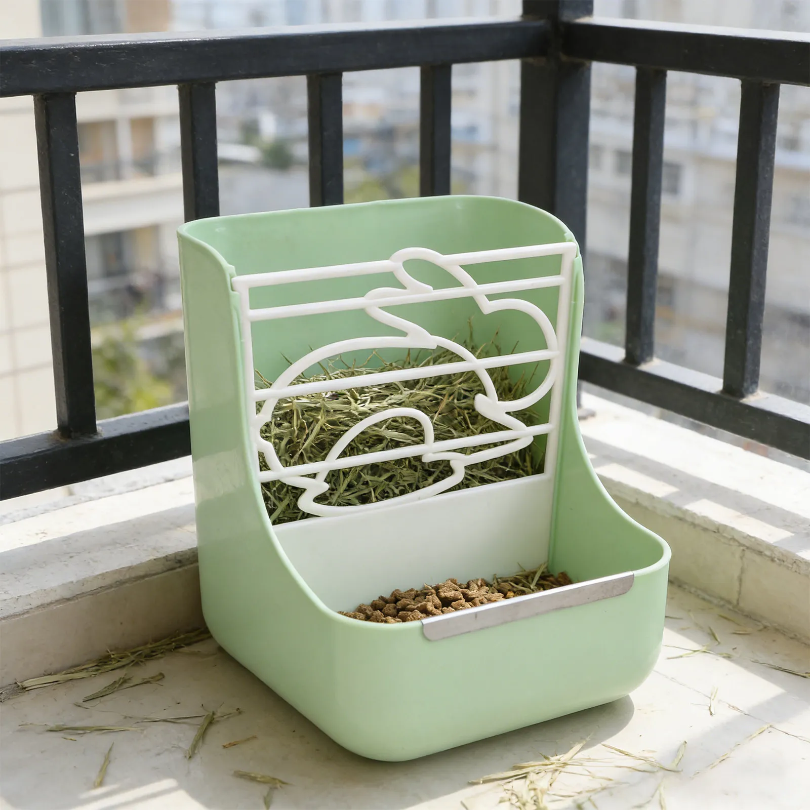 Rabbit Hay Feeder 2-in-1 Adjustable Removable Grass Rack Stainless Steel Edge for Bunny Guinea Pig Chinchilla Cage Feeding