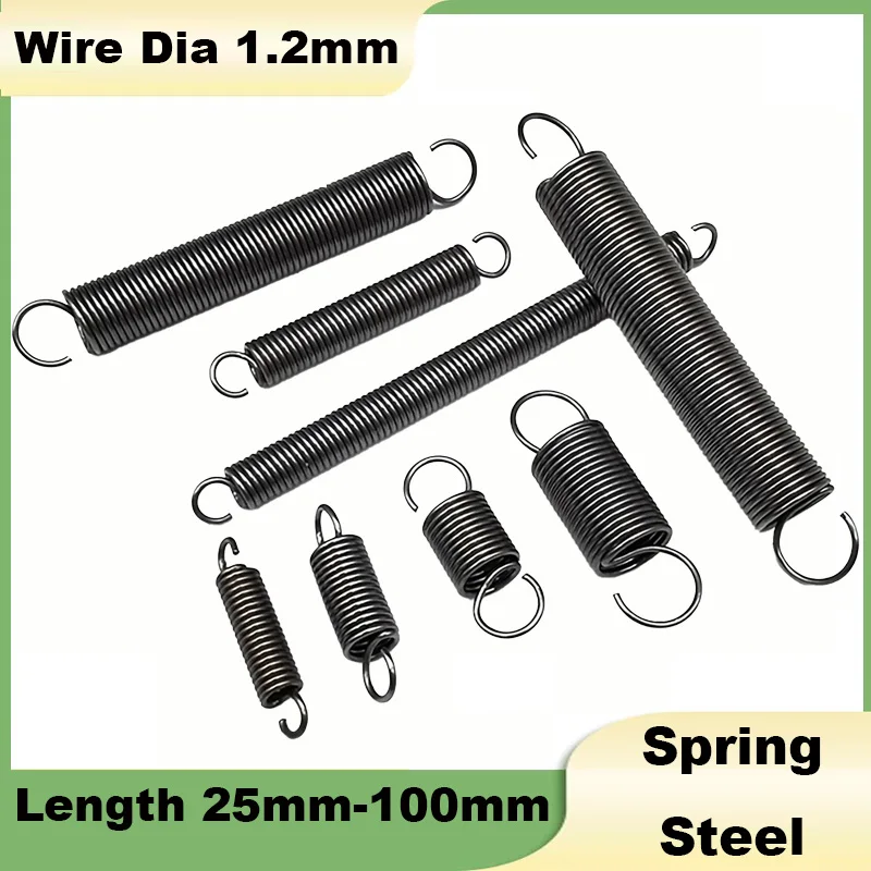 10Pcs Expansion Spring 1.2mm Wire Dia Tension Extension Expanding Extending Springs Steel Outer Dia 8mm-12mm Length 25mm-100mm