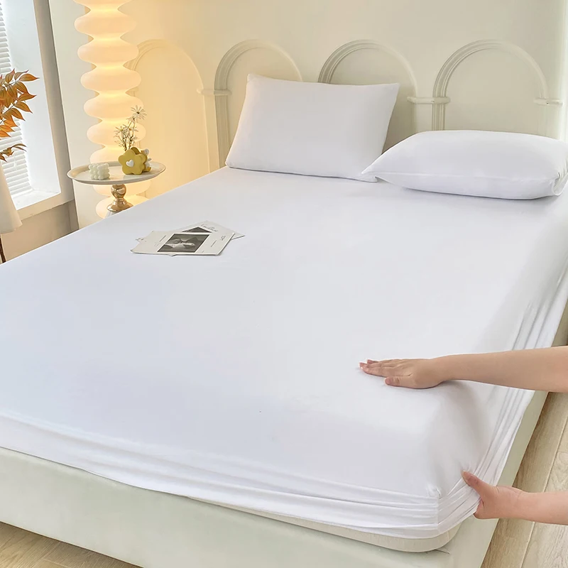 1pc Brushed Washed Cotton Fitted Sheet Solid Color Mattress Cover Bed protector de colchon грядки  for 1.2/1.5/1.8/m USA Size