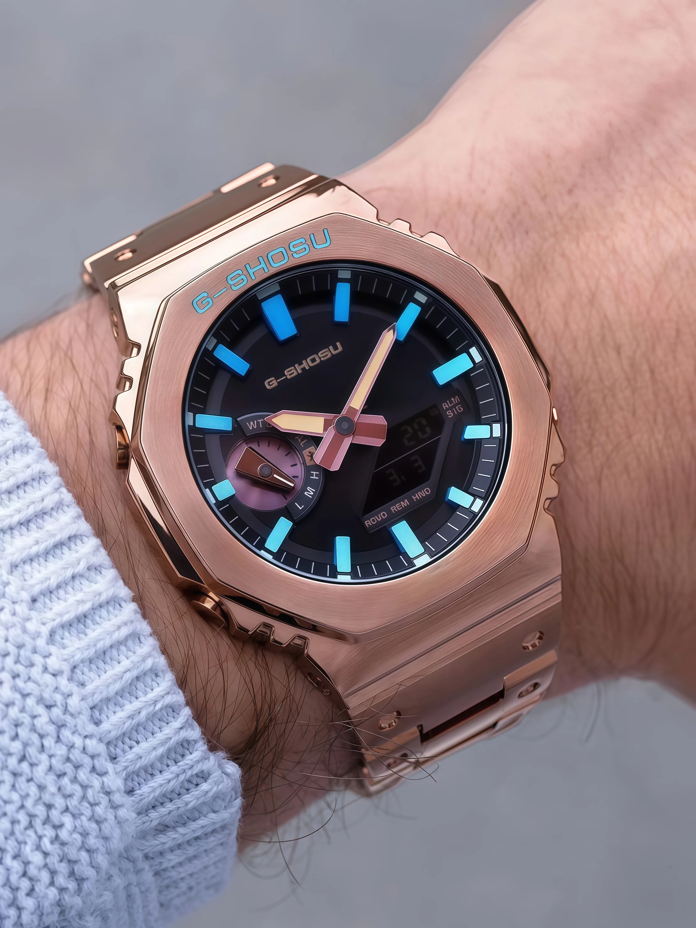 Sports men's and women's universal watch LED dual display world time full function oak series folding buckle 8