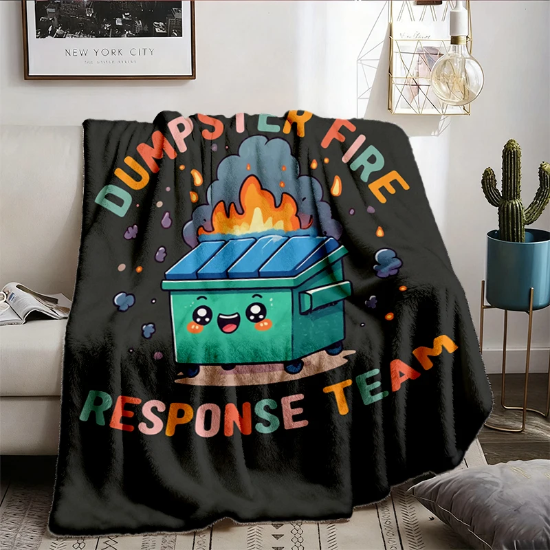Dumpster Fire Response Team Flannel Throw, Chaos Funny Meme Cozy Blanket