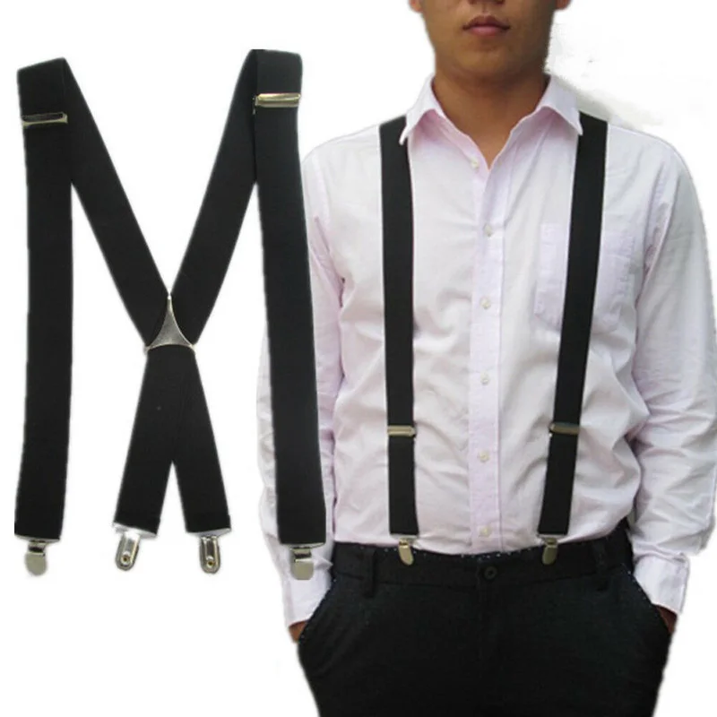 Unisex Adult Adjustable X-shape Back Suspenders 4 Clip Cross Strap Fashion Bib Pants Heavy Duty Elastic Suspenders Braces