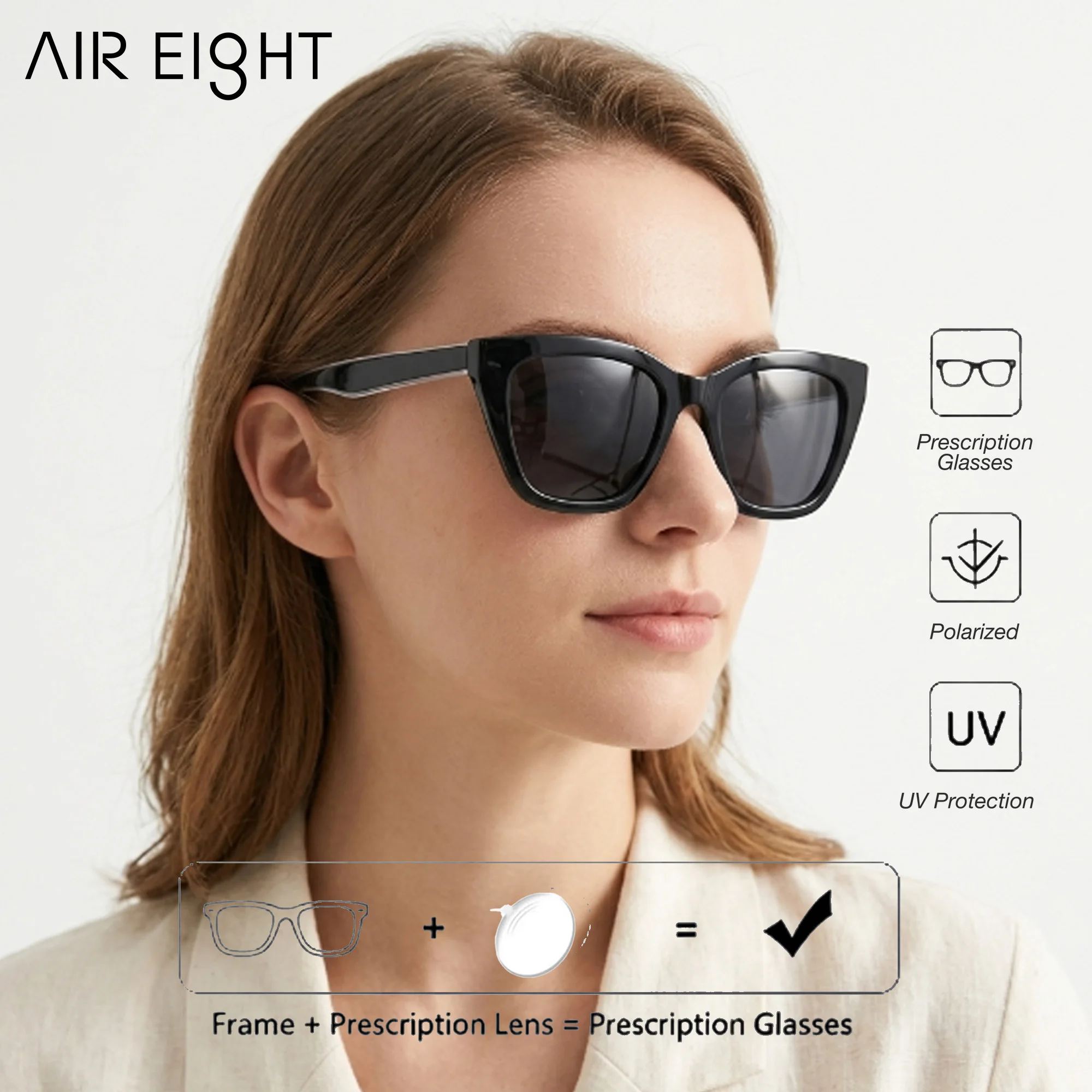 AIR EIGHT Cat Eye Acetate For Women Prescription Sunglasses Polarized UV400 Progressive Lenses Retro Eyewear