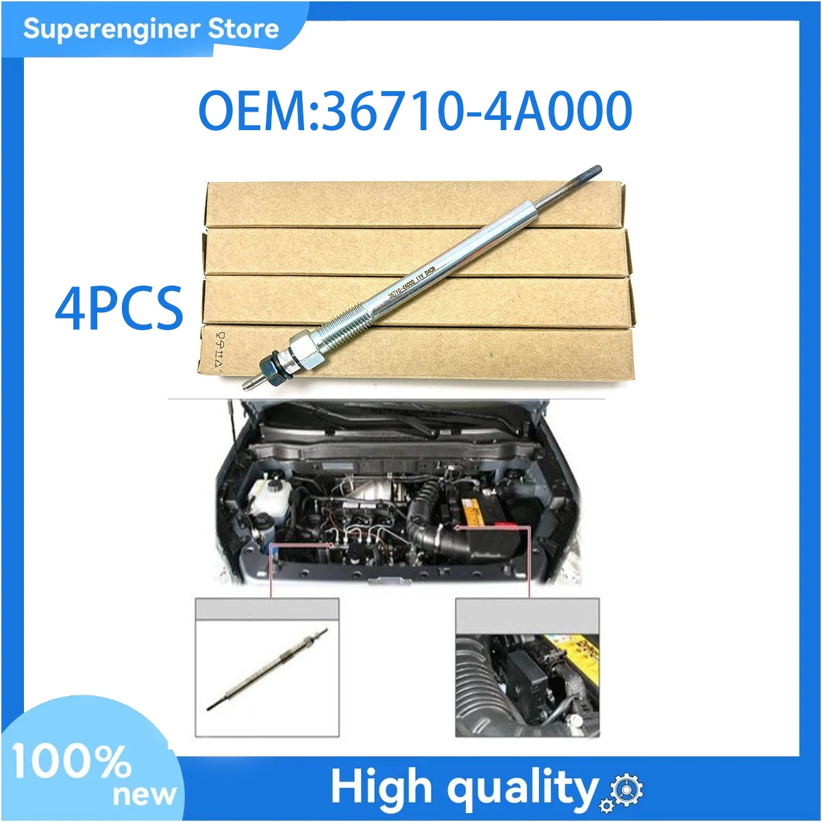 

4PCS 36710-4A000 36710-4A100 Diesel Heater Glow Plugs For Hyundai KIA Sorento 2.5L 2003-2009 367104A000