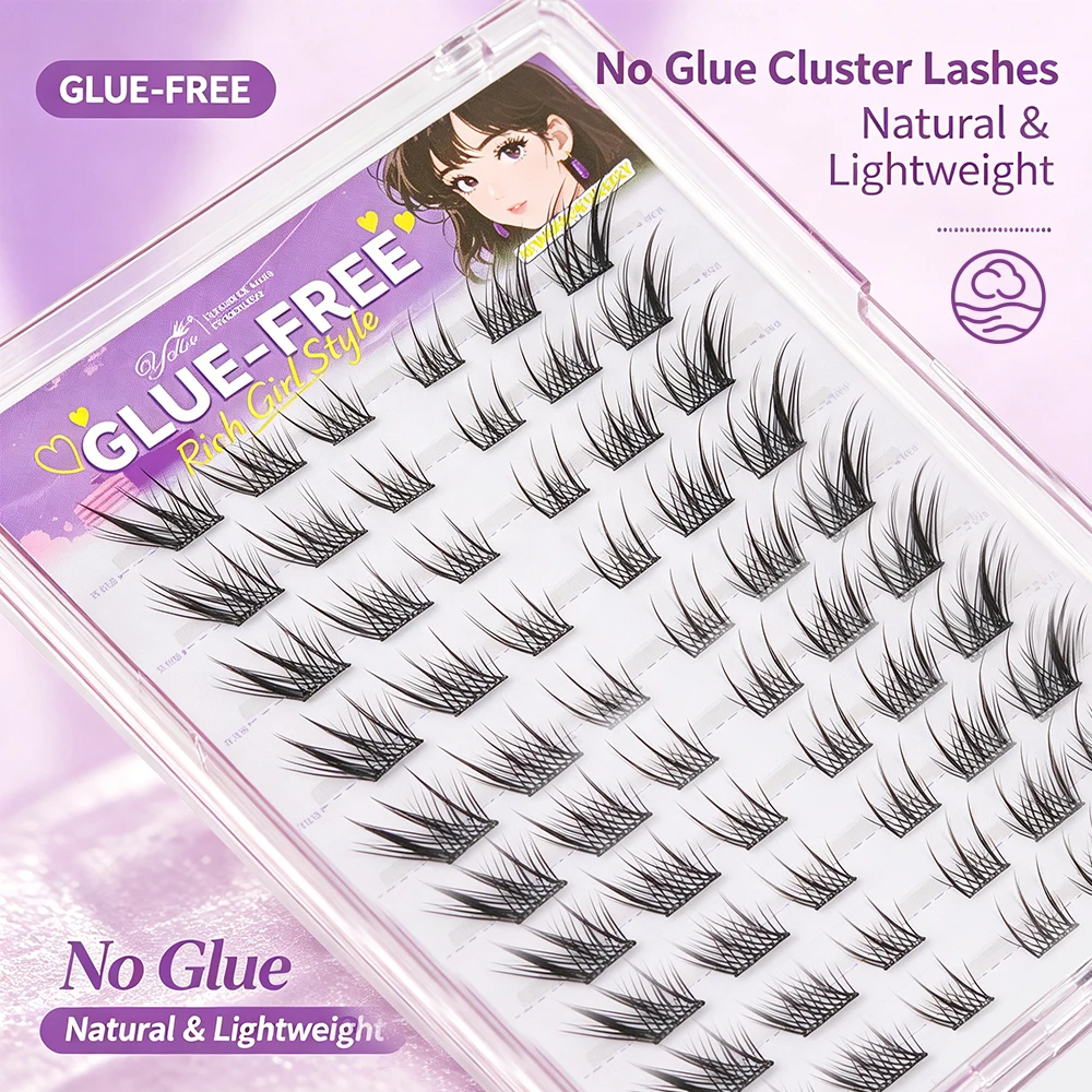Yelix Kleberfreie Cluster-Wimpern im Fox-Look, Natürlich Flauschig, Feiner Schaft, Großhandel für Schönheitssalons, Lieferanten, Make-up-Profis – Detail 3