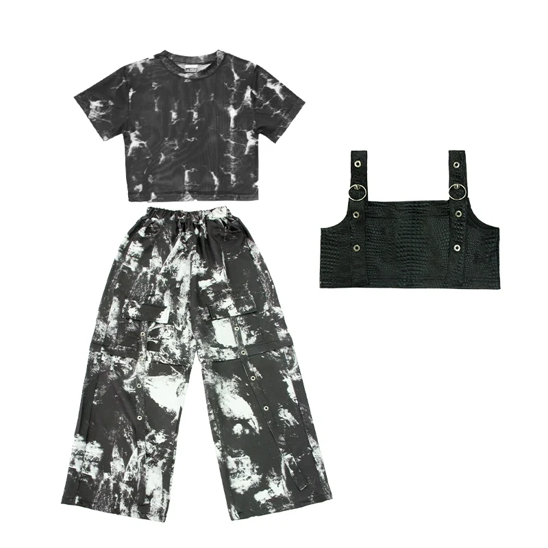 Vêtements de spectacle Hip Hop pour filles, tenues de danse Jazz, costume de Camouflage, manches courtes, haut nombril, pantalons, vêtements de groupe de Concert BL16735