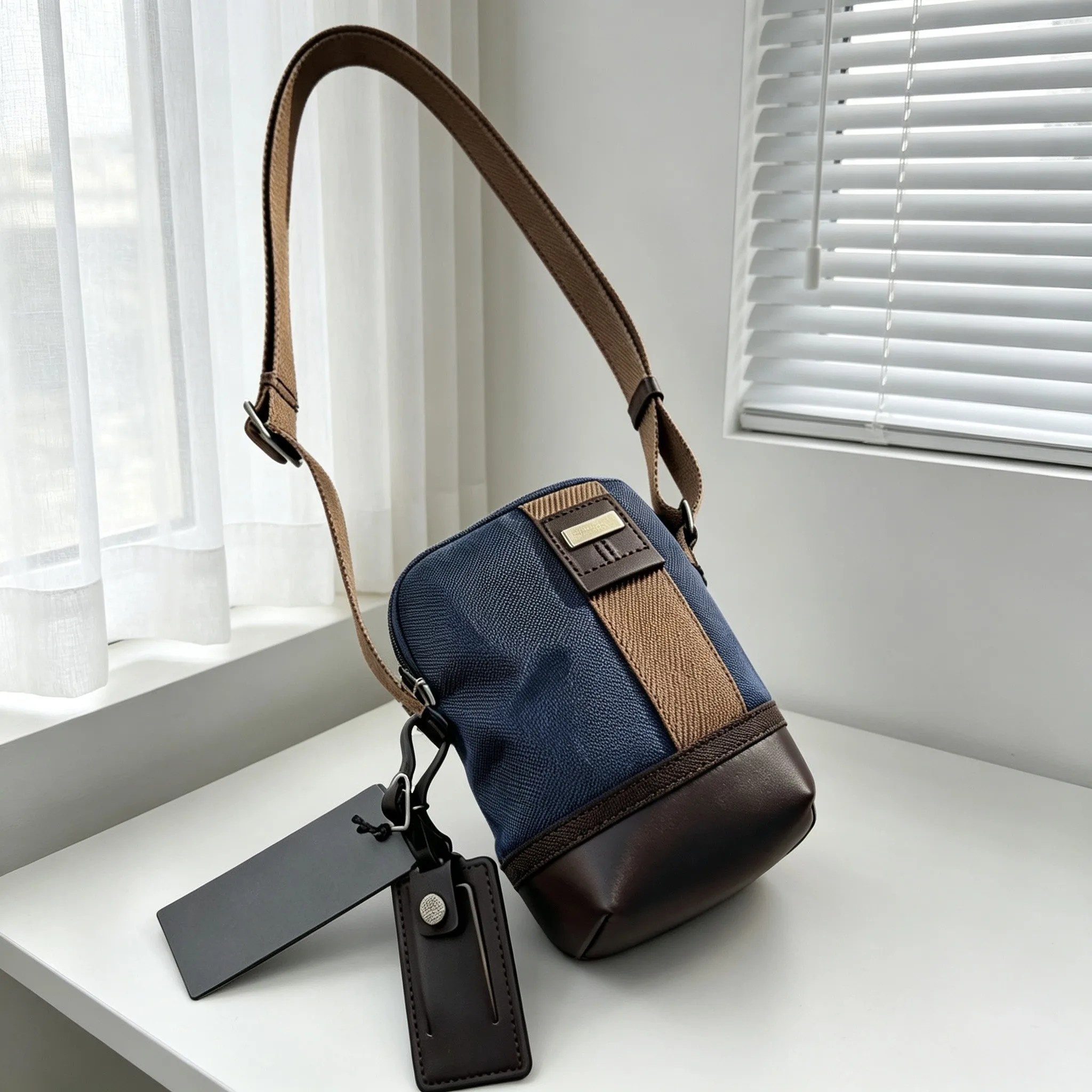 Stylish Mens Ballistic Nylon Shoulder Bag, Casual Compact Crossbody Pouch for Mobile Phone