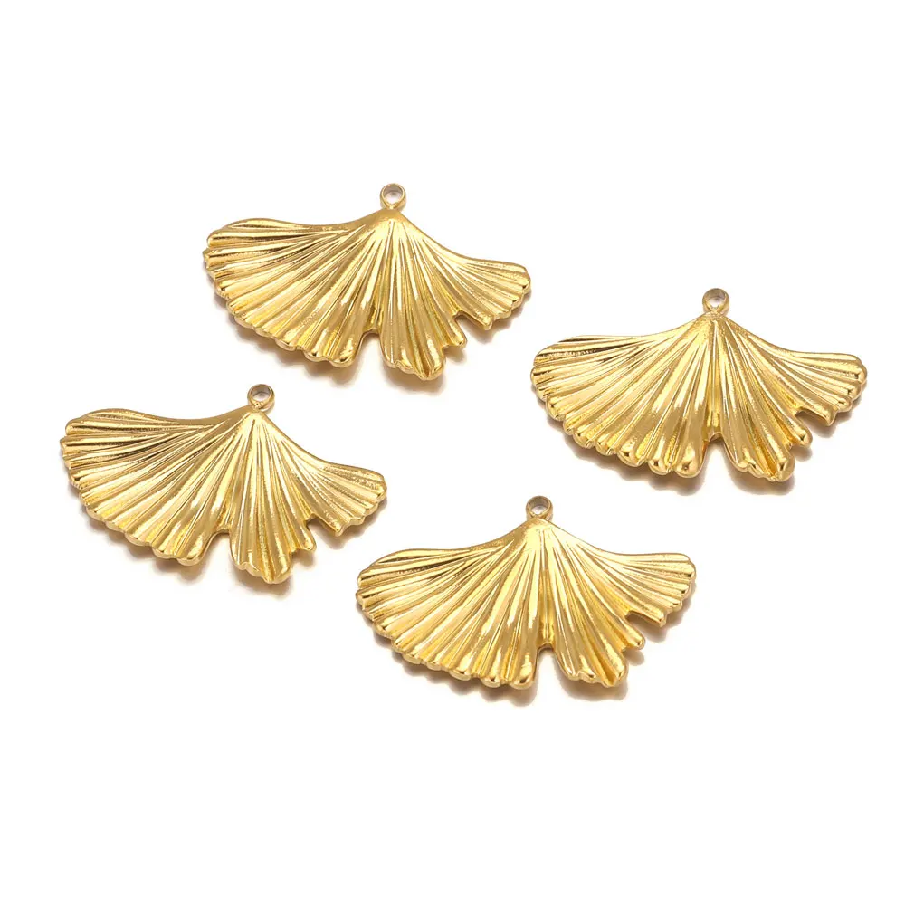 10pcs Stainless Steel Leaf Charms For Earrings Finding DIY 18K Gold Plated Ginkgo biloba Pendants Connectors For Jewelry Making