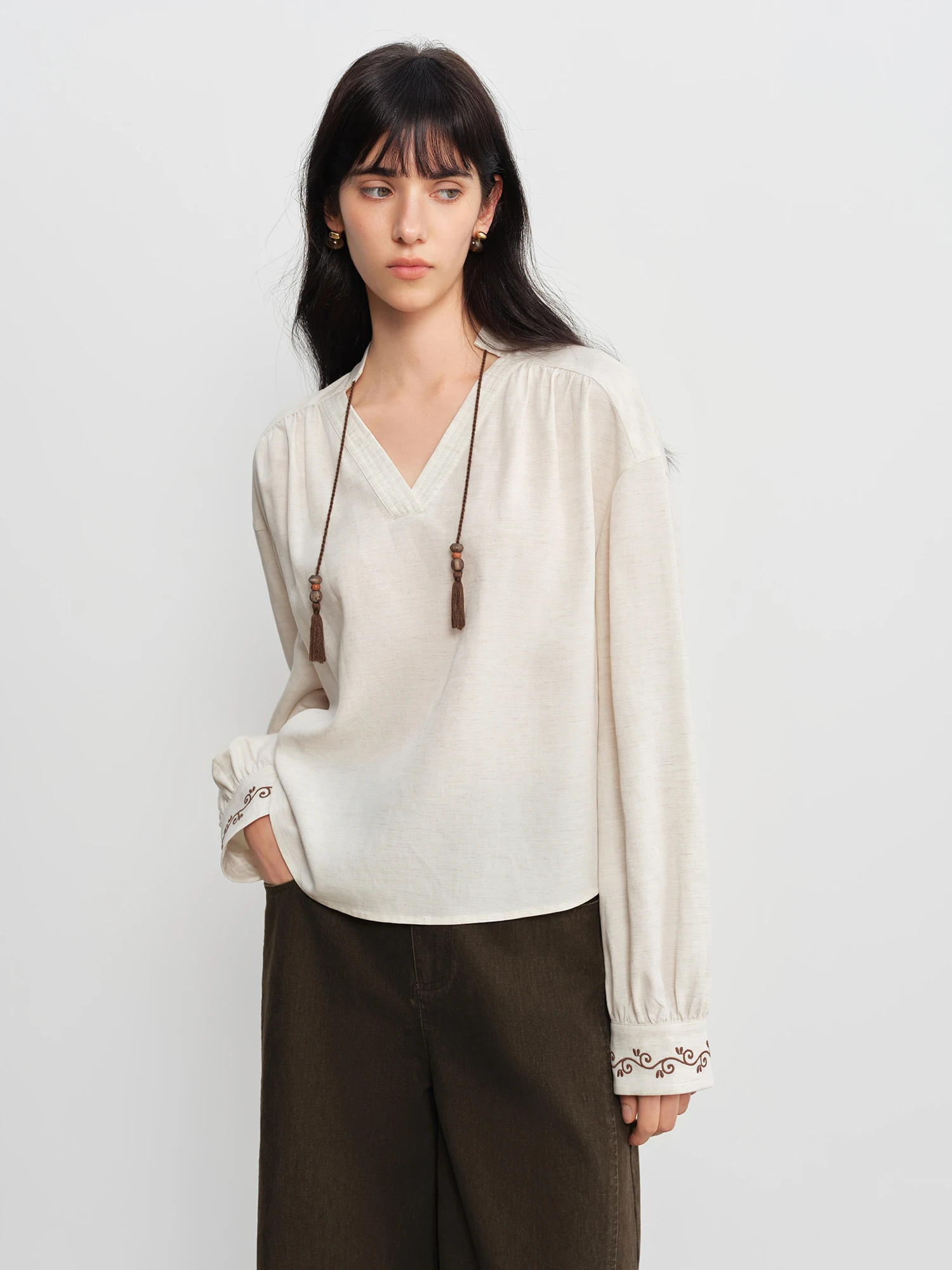 ZIQIAO 2026 Spring Women's Linen Shirt Pants Set  Striped Straight-Leg Design - Relaxed Fit Resort Style for Vacation Casual