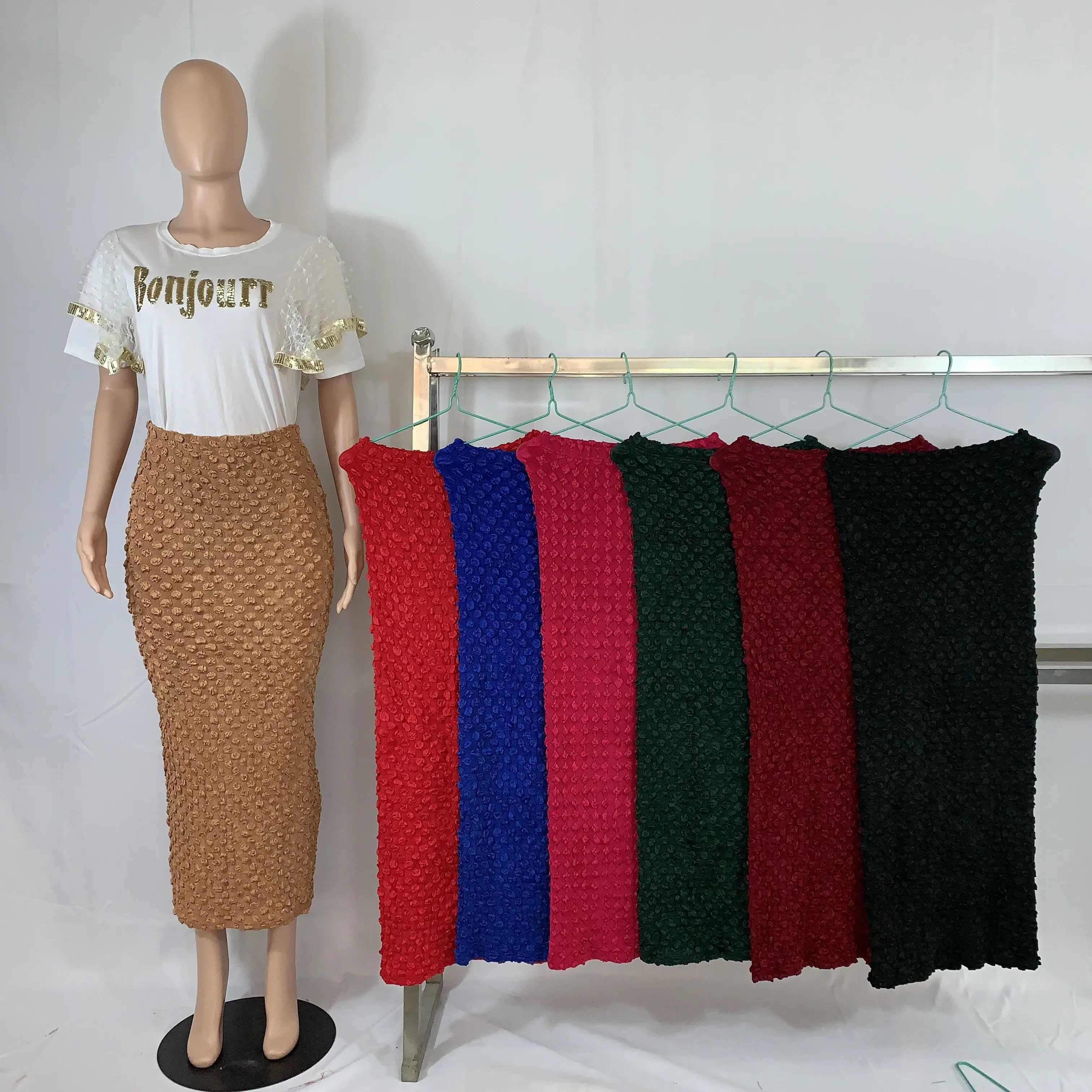 2024 Spring Summer 190523# New Type Knitted Long Muslim Pastel Midi Hot Sale Pencil Skirts Plus Size Skirt