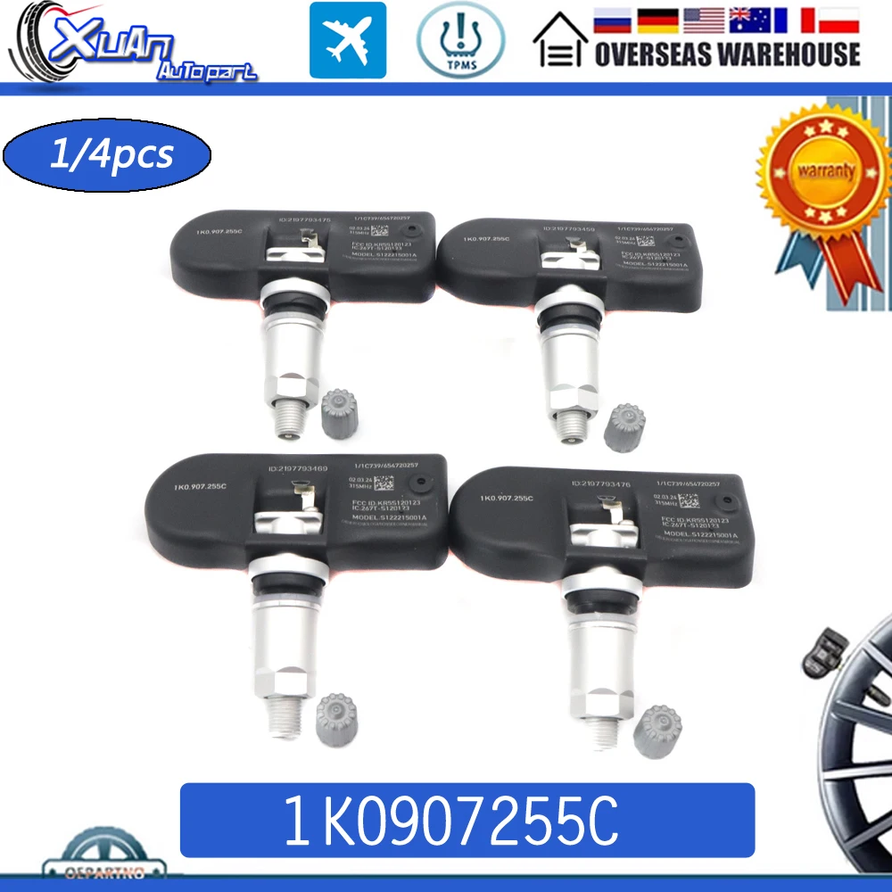 1K0907255C TPMS Tire Pressure Monitor Sensor For Audi A3 A4 A5 S4 S5 Volkswagen Golf GTi Tiguan Passat CC Jetta Beetle R32 315MH