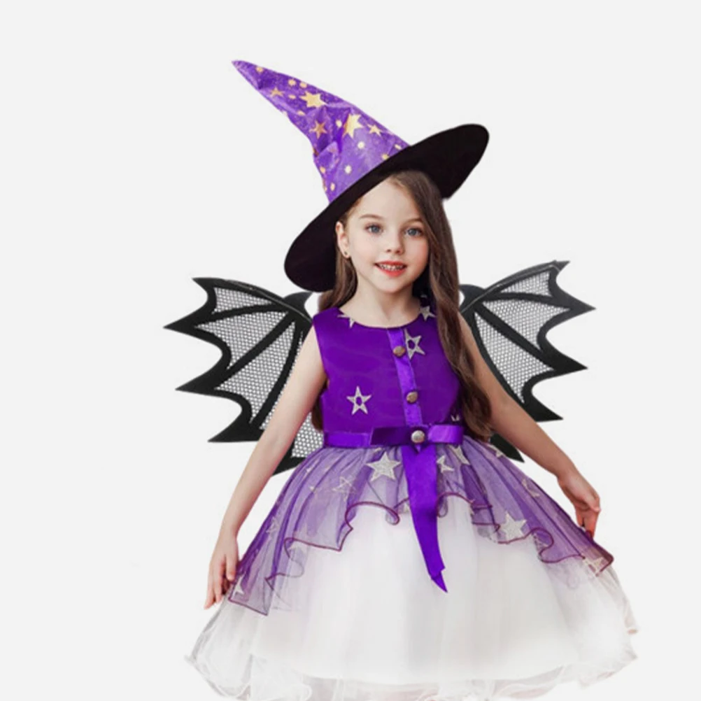 Acessórios para fantasia de halloween, conjunto de asas de aranha preta, bastão leve para crianças, adereços para festa de festival fantasma, vestido de morcego para halloween