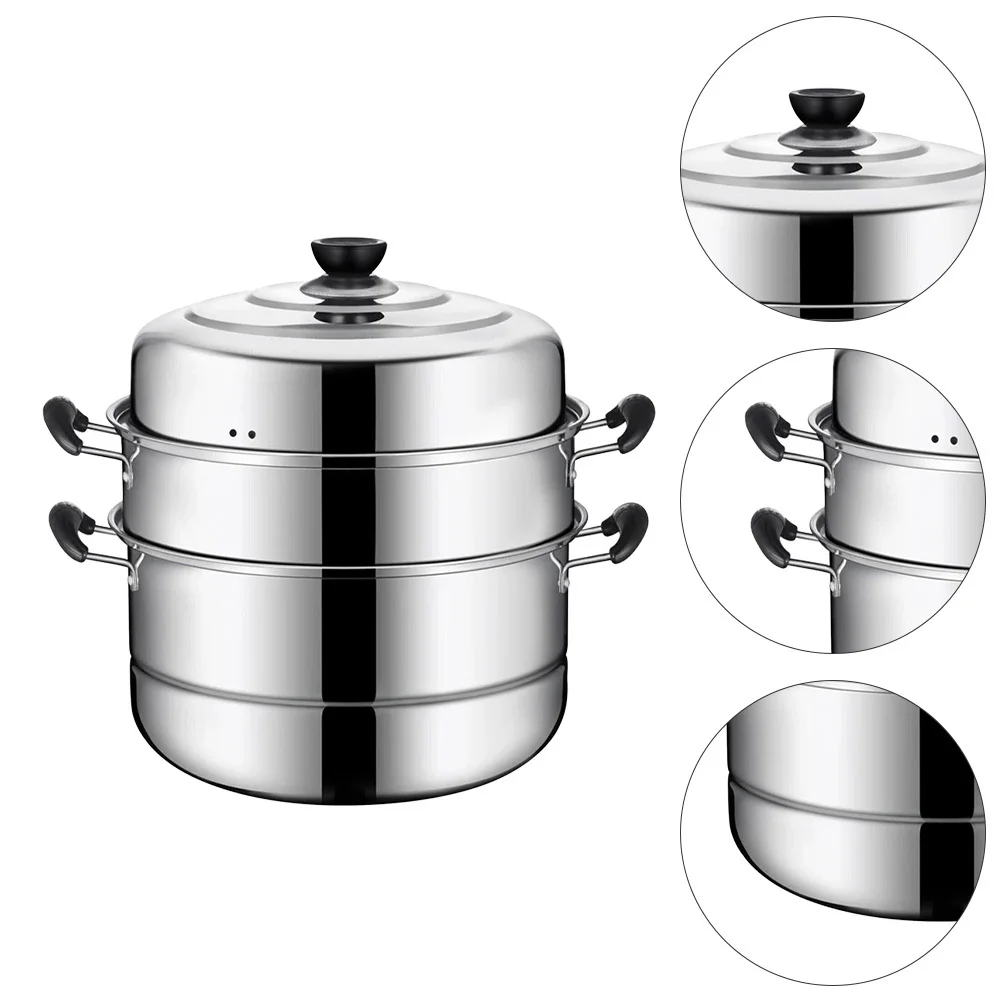 

1Pcs Stainless Steel Three Layers Steamer Pot Stackable Tempered Glass Lid Home Cooking Induction Cooker Gas Stove