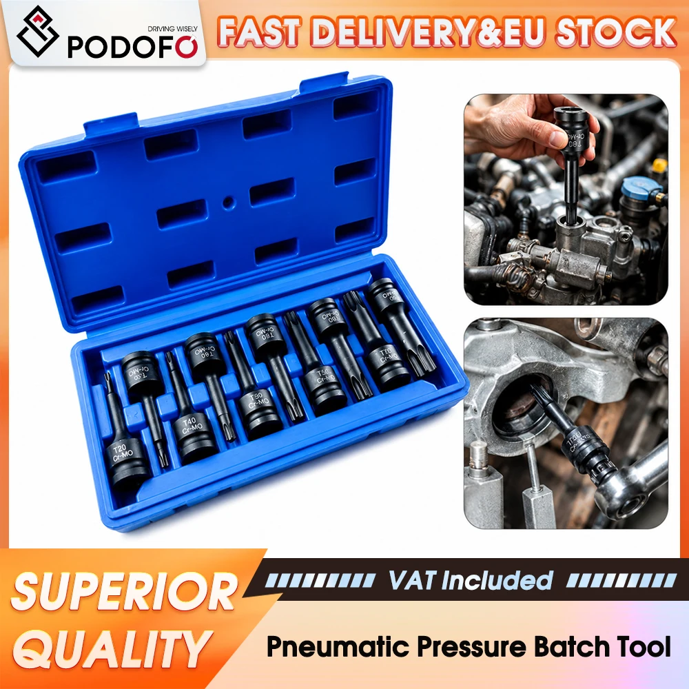 Podofo – Lot de 10 clés à douille pneumatiques Torx T20-T80, kit de douilles à impact de type T, douilles à couple élevé pour usage intensif, outil professionnel de démontage et de réparation de boulons de châssis automobile pour garage et équipement d'entretien de véhicules
