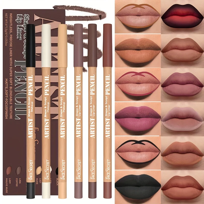6 pezzi/set Nuovo set di penne per labbra Set di matite per labbra opache impermeabili per trucco: cosmetici di lunga durata, durevoli e facili da colorare