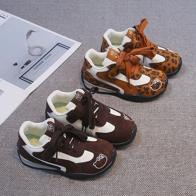 Autumn Fashion Toddler Little Girls Casual Shoes Leopard Print Strap Warm Cozy Comfortable Sports Shoes for School Daily Wear