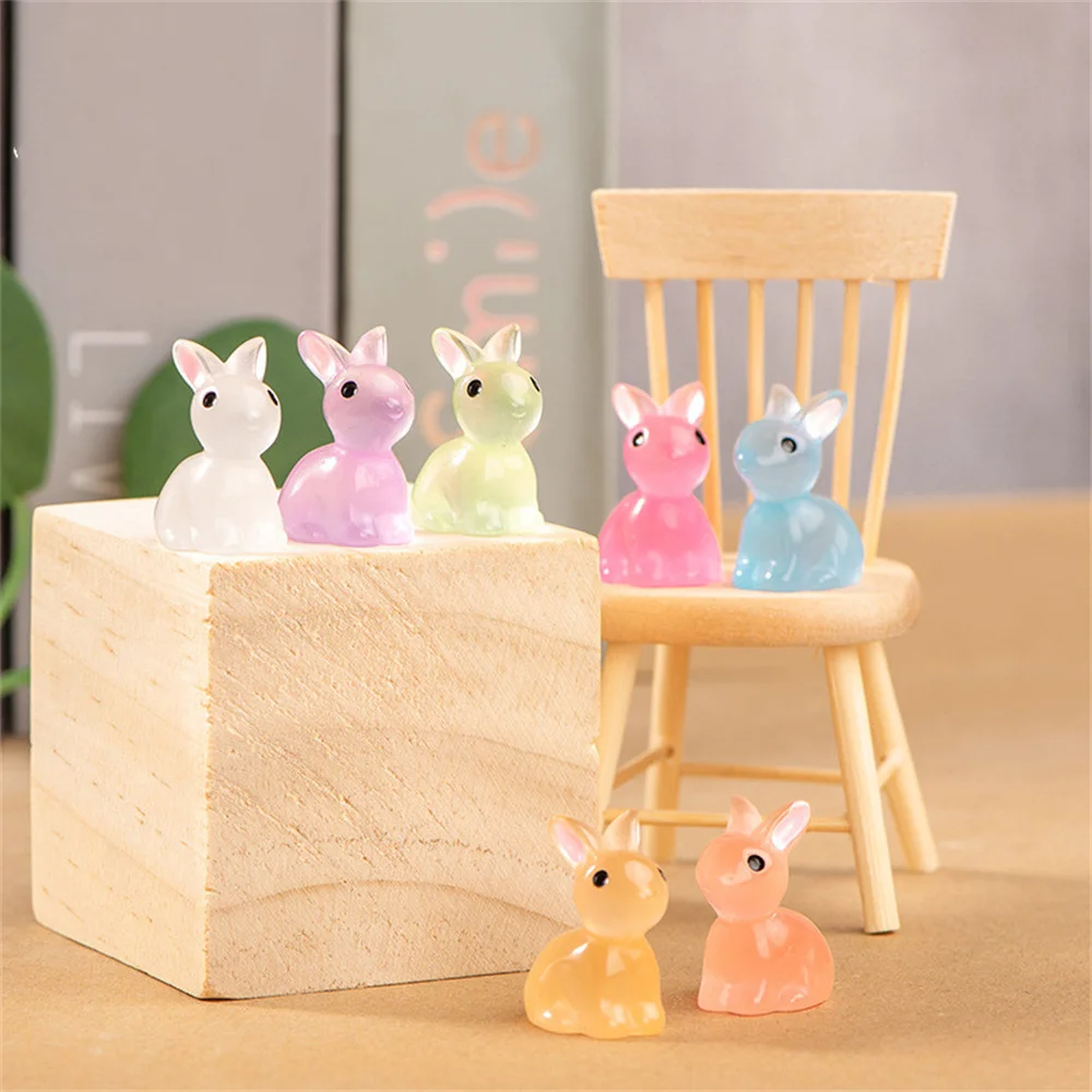 5pcs ornamenti di coniglio luminoso simpatici Mini animali coniglietto Micro paesaggio ornamento incandescente statua in miniatura giardino decorazioni per la casa