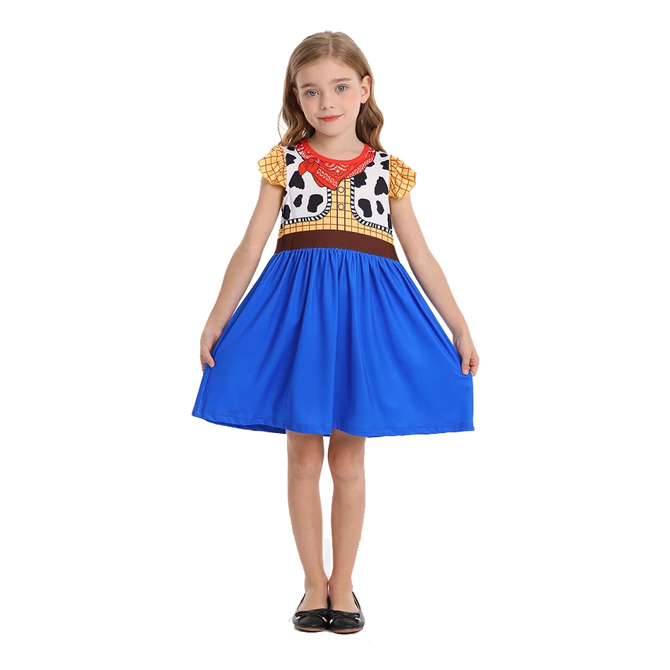 Toy Cosplay Print Dress Woody Jessie Buzz Girls Halloween Carnival Clothes Cartoon Theme Party Frock Kids Birthday Fancy Costume