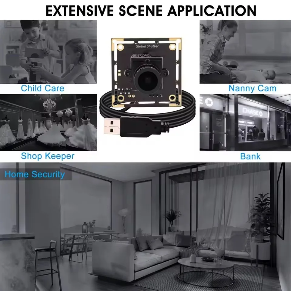 ELP 120fps Monochrome Global Shutter 1MP USB Camera Module Wide Angle 480P 210FPS High Speed Black white Camera