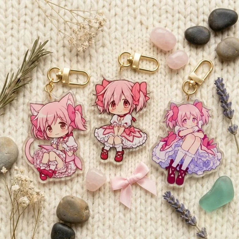 Porte-clés en acrylique original fait main, mignon, dessin animé, anime, Madoka Kaname, Homura Akemi, Sayaka, Kyoko Miki, jouet, cadeau d'anniversaire pour les fans