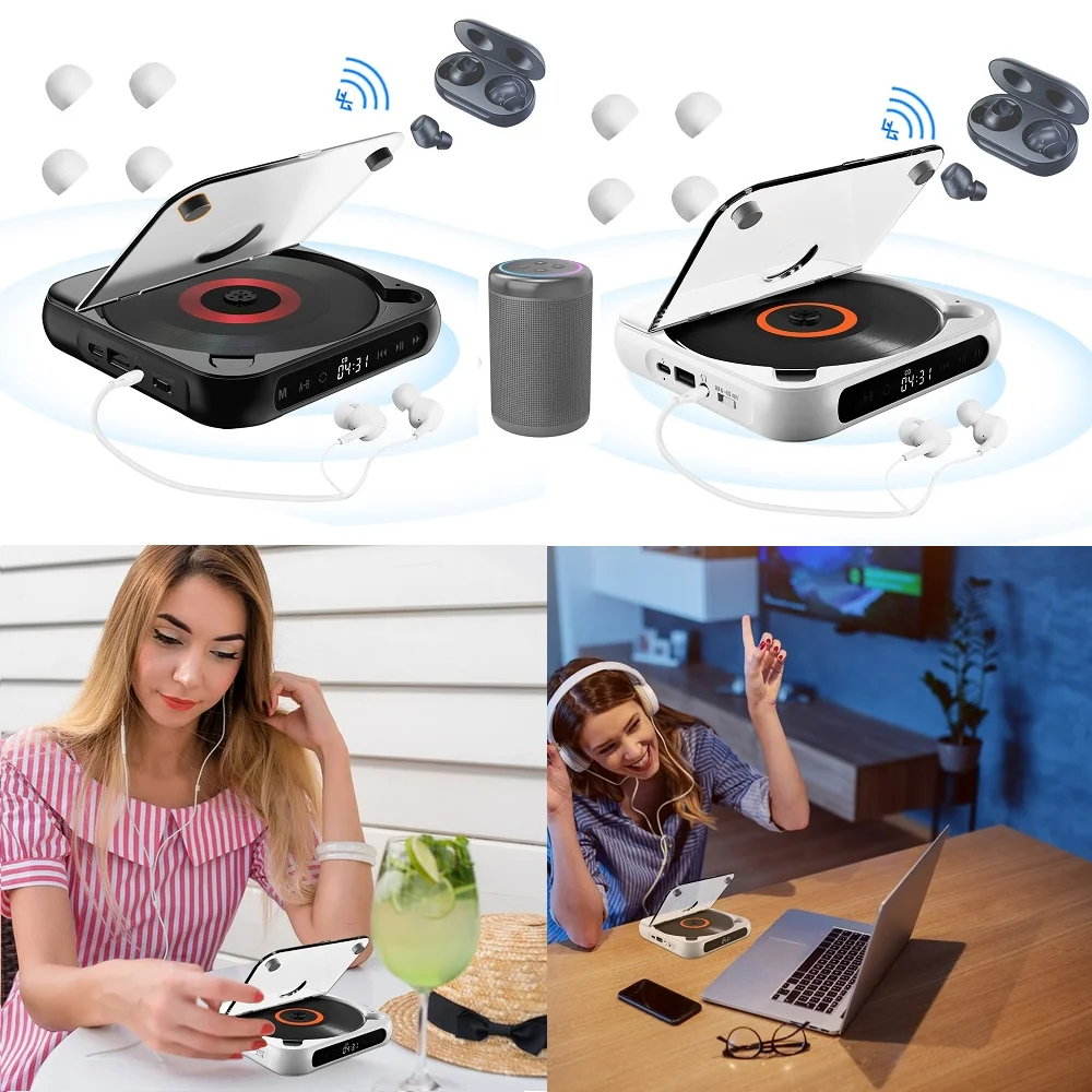 Portable CD Player Bluetooth-compatible 5.1 Wireless Music Players CD/CD-R/CD-RW/MP3/WMA Audio Format Stereo Speaker For Student