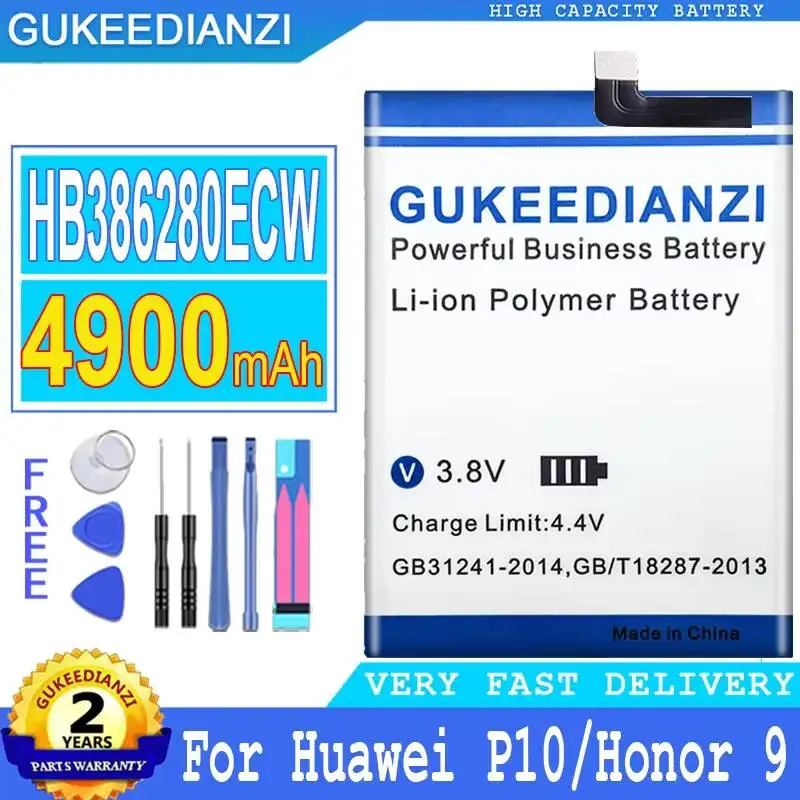 Batería de teléfono móvil confiable para Huawei Ascend P10 para Honor 9 Stf-L09 Stf-AL10 HB386280ECW 4900mAh.