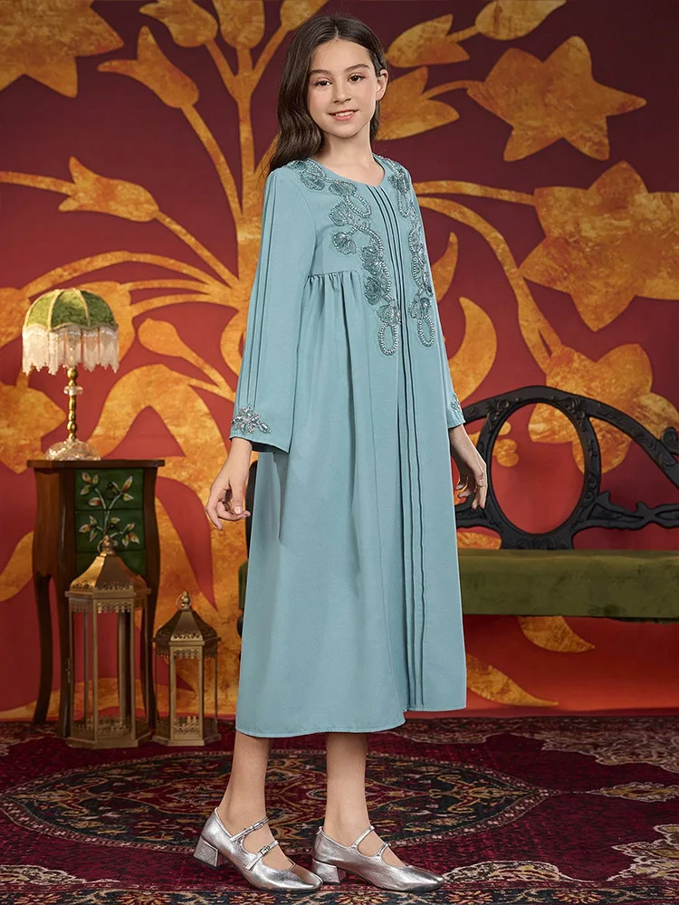Elegante Perlen Abayas für Kinder Mädchen Muslimischen Kleid Ramadan Eid Djellaba Dubai Kaftan Marokko Robe Arabisch Abaya Kaftan Vestidos