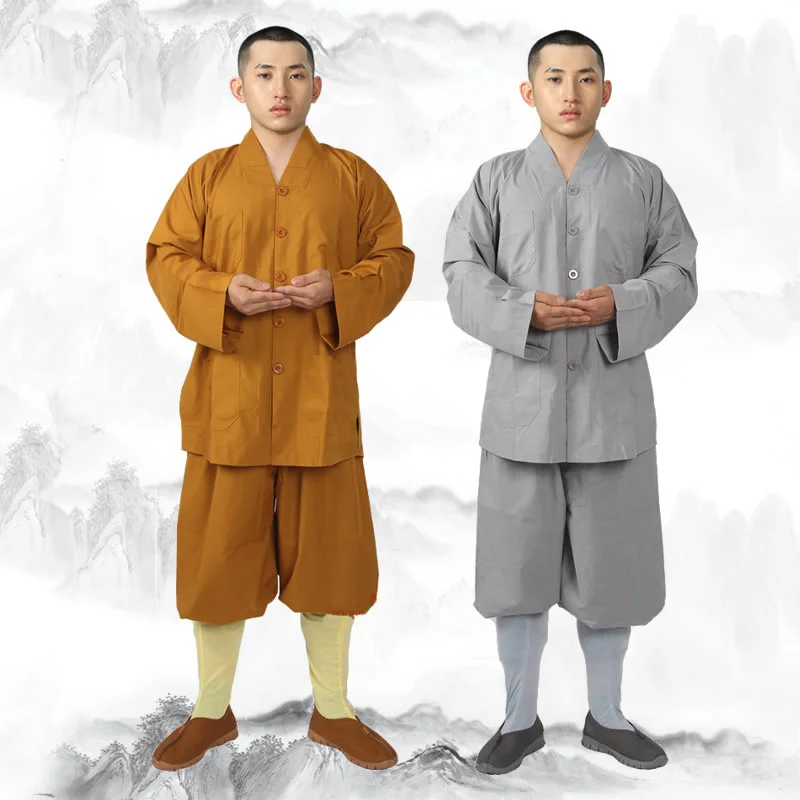 

Traditional Chinese Buddhism Arhat Gown Set for Adult Men Monk Robe Clothes Top and Pants Buddhist Clothes