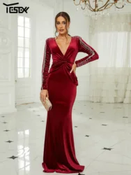 Yesexy Deep V Neck Ruched Velvet Mermaid Luxury Evening Dress Elegant Party Dresses For Women Vestidos