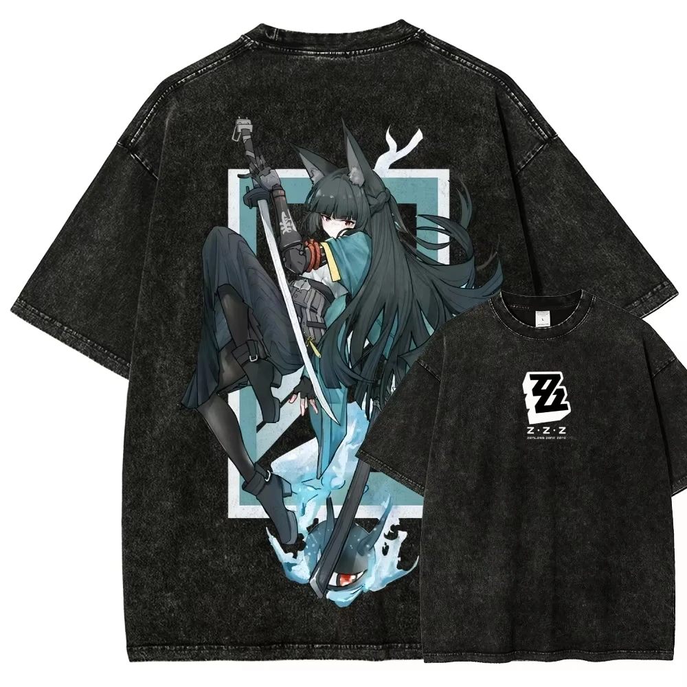 Zenless Zone Zero Ellen Joe Shark Anime T-Shirt Vintage Washed Graphic Tee Men Women Crew Neck Short Sleeve Casual Streetwear