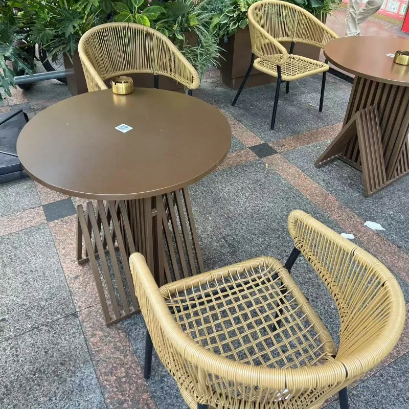 Outdoor leisure rattan chair wrought iron leisure outdoor table and chair courtyard terrace balcony outside pendulum combination